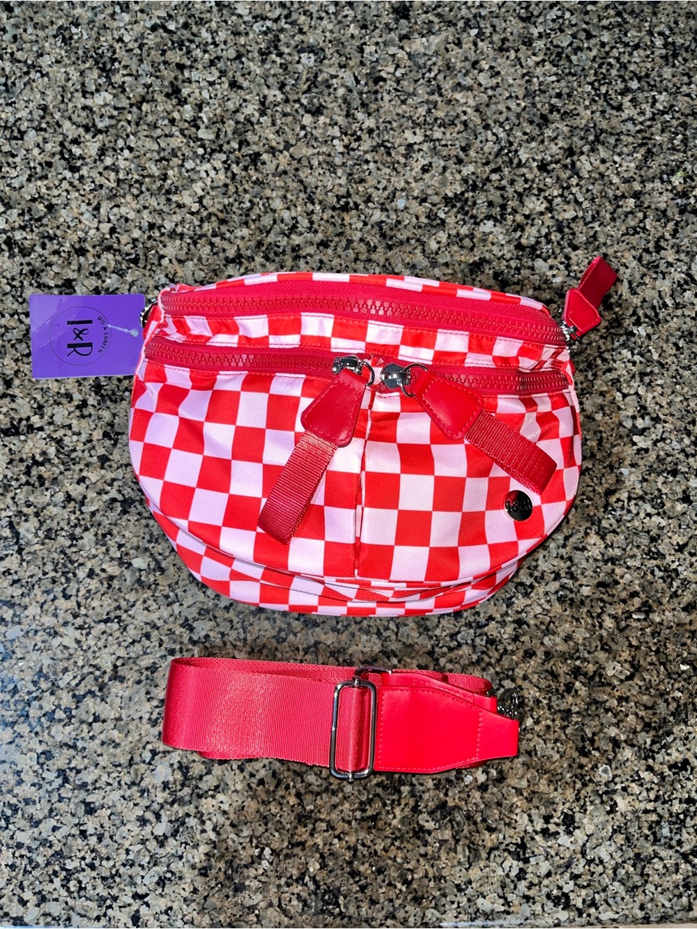 Iris & Rainbow Red/Pink Checkered Crossbody Bag